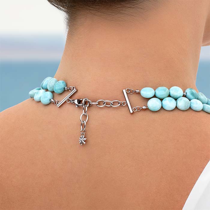 Larimar Sterling Silver Seafoam beaded Necklace Marahlago Jewelry natural Gemstone 