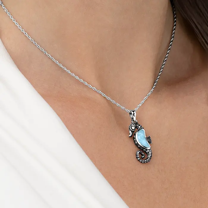 Seahorse Necklace in sterling silver by Marahlago larimar