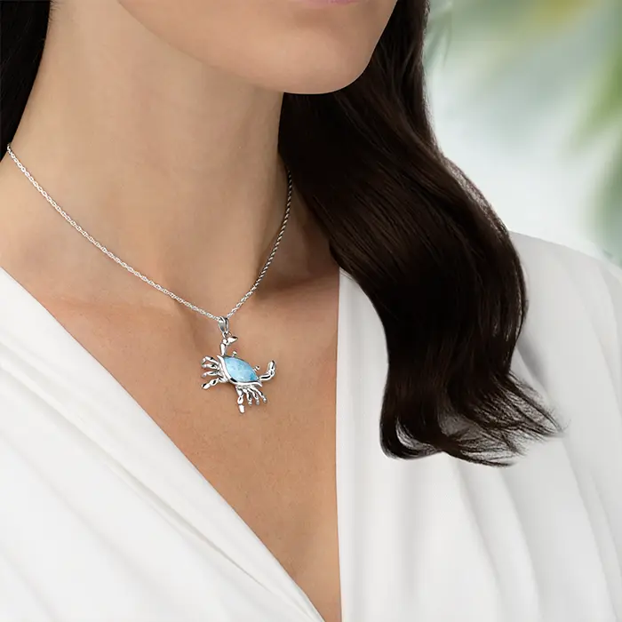 Crab Necklace in sterling silver and Larimar 