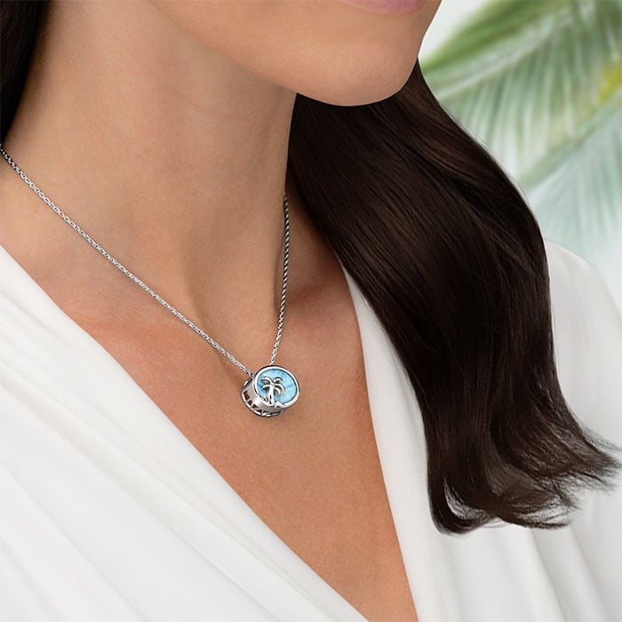 Palm Tree Pendant in sterling silver with larima