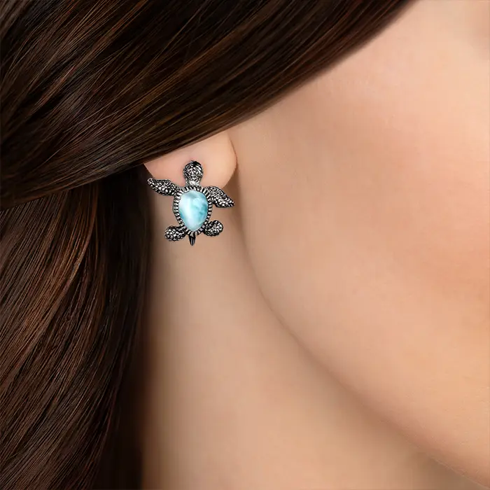 Turtle Earrings in sterling silver by Marahlago Larimar Jewelryr