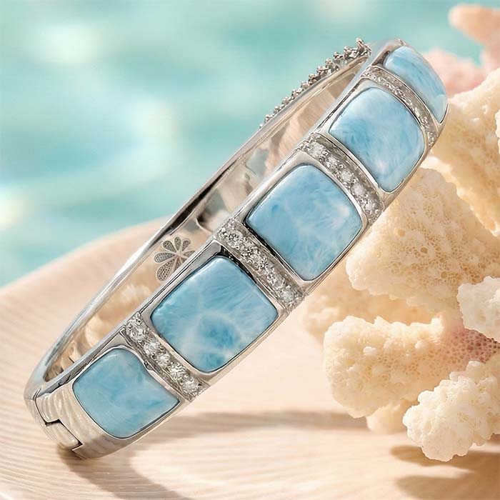 Bangle bracelet in sterling silver with larimar by marahlago