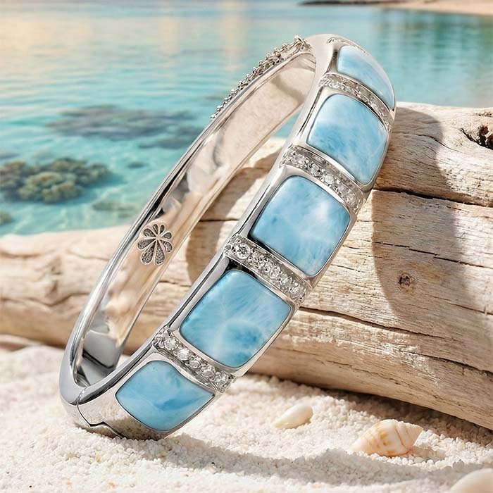 Bangle bracelet in sterling silver with larimar by marahlago