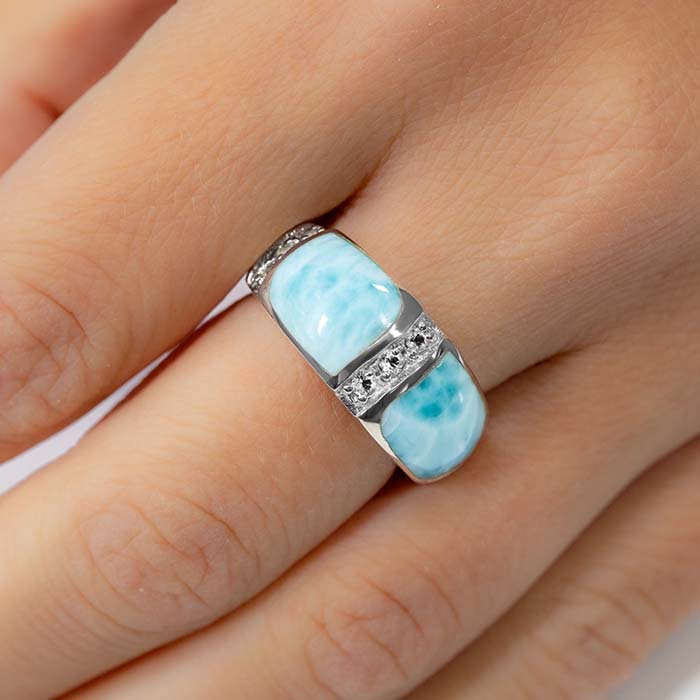 Larimar Inlay Ring in Sterling Silver 