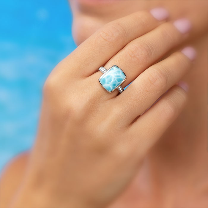 White Sapphire Ring with larimar in silver by marahlago