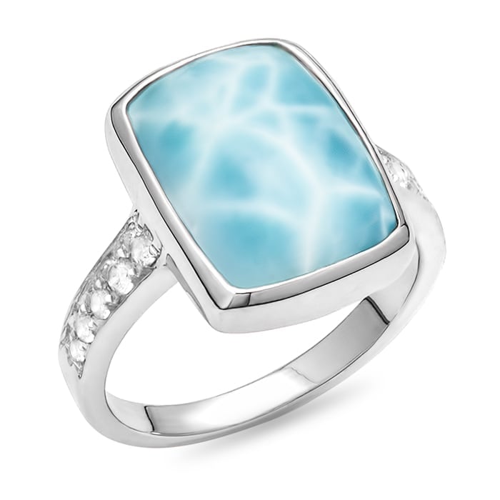 White Sapphire Ring with larimar in silver by marahlago