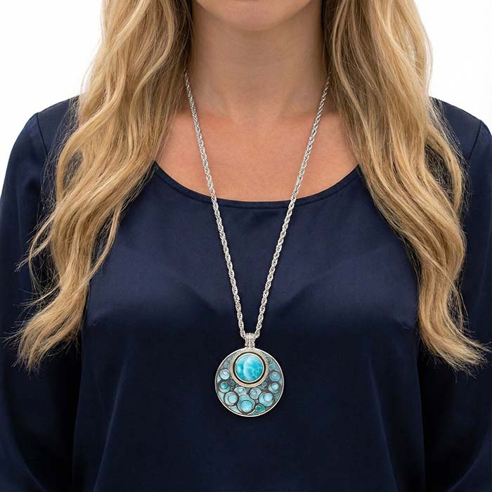 Larimar Medallion Necklace in sterling silver 