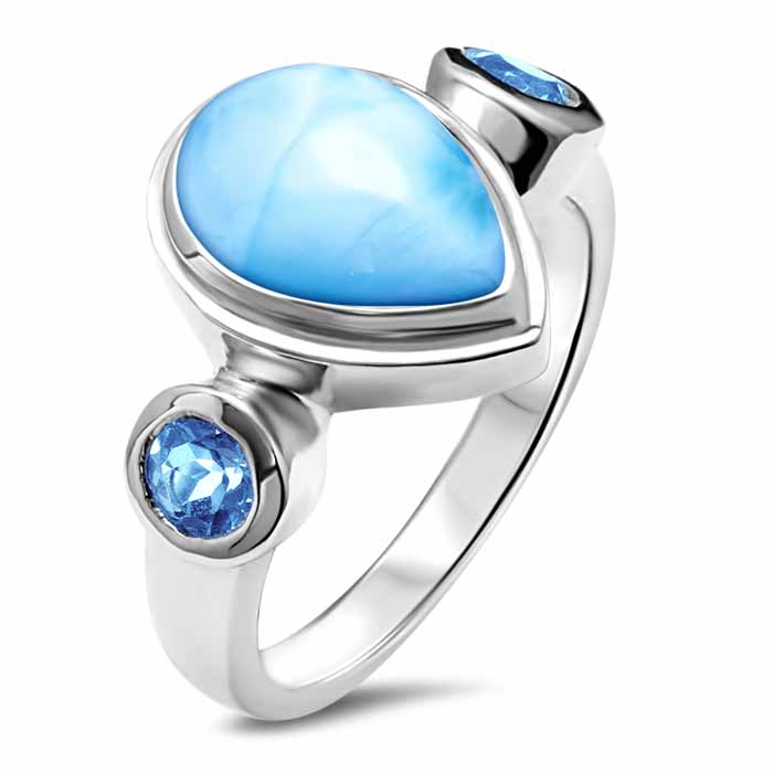 Blue Topaz Ring Larimar Silver