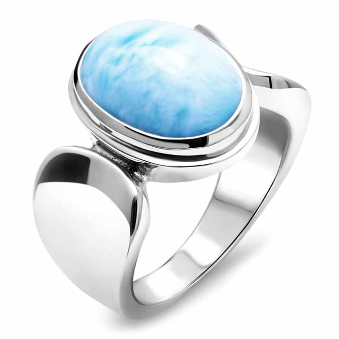 Chunky ring in sterling silver and larimar by Marahlago