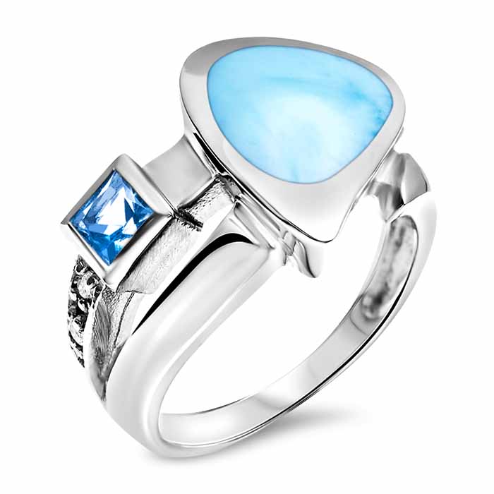 Larimar Sterling Silver Curva Ring Marahlago Jewelry Blue Topaz White Topaz 