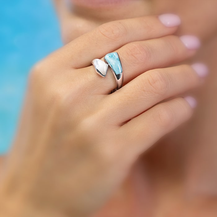 Mother of Pearl Ring with larimar and silver