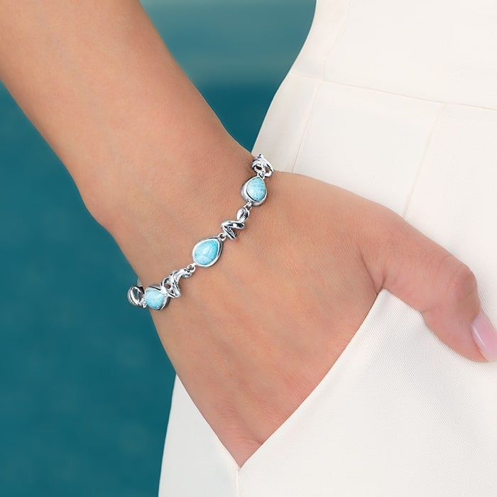 Larimar Sterling Silver Muse Adjustable Link Bracelet Marahlago Jewelry pear Gemstone 