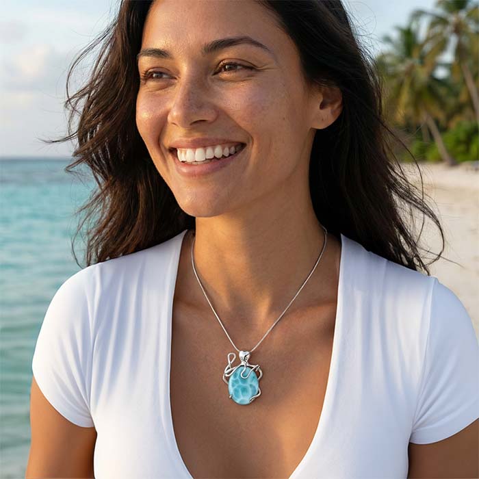 Octopus Necklace with larimar and Silver