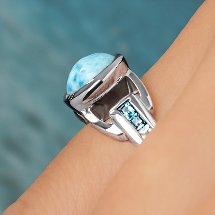 Aqua ring in sterling silver with Larimar by marahlago
