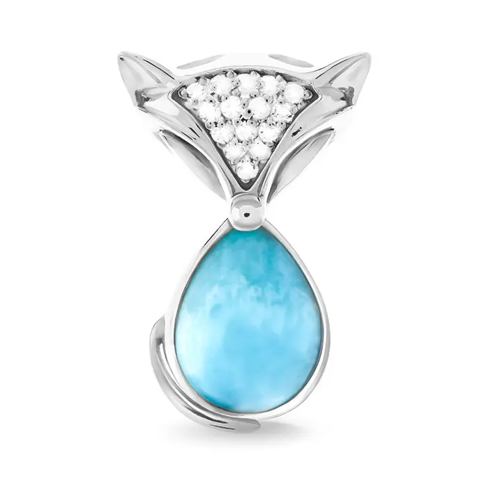 Fox Pendant Necklace with Larimar Gemstone