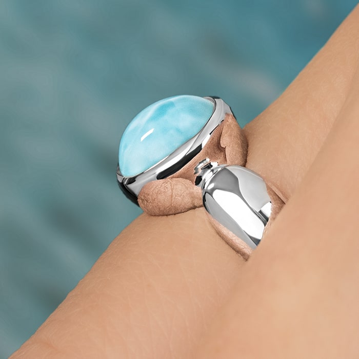 Solitaire Ring in sterling silver with larimar stones by Marahlago 