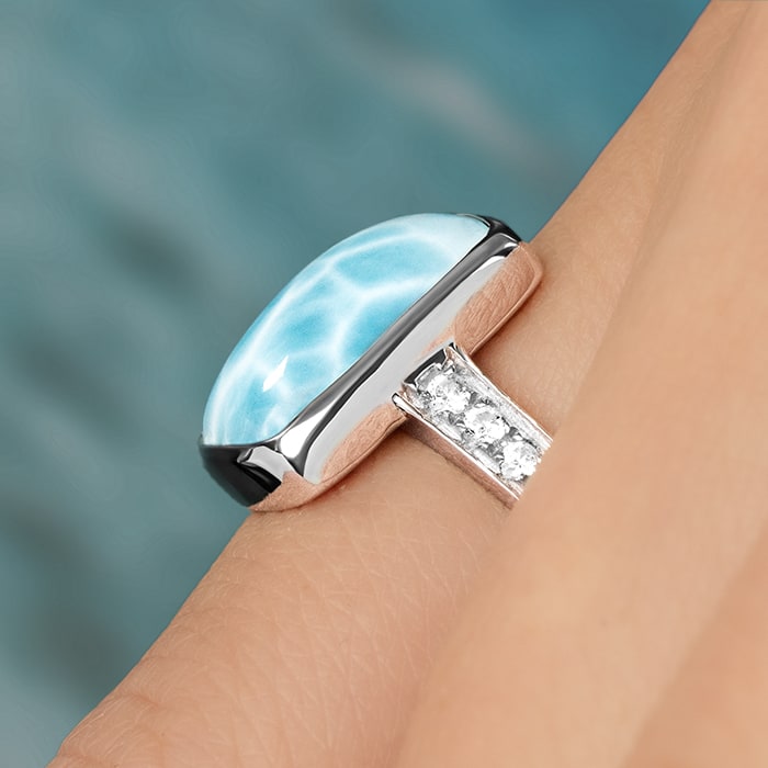 White Sapphire Ring with larimar in silver by marahlago