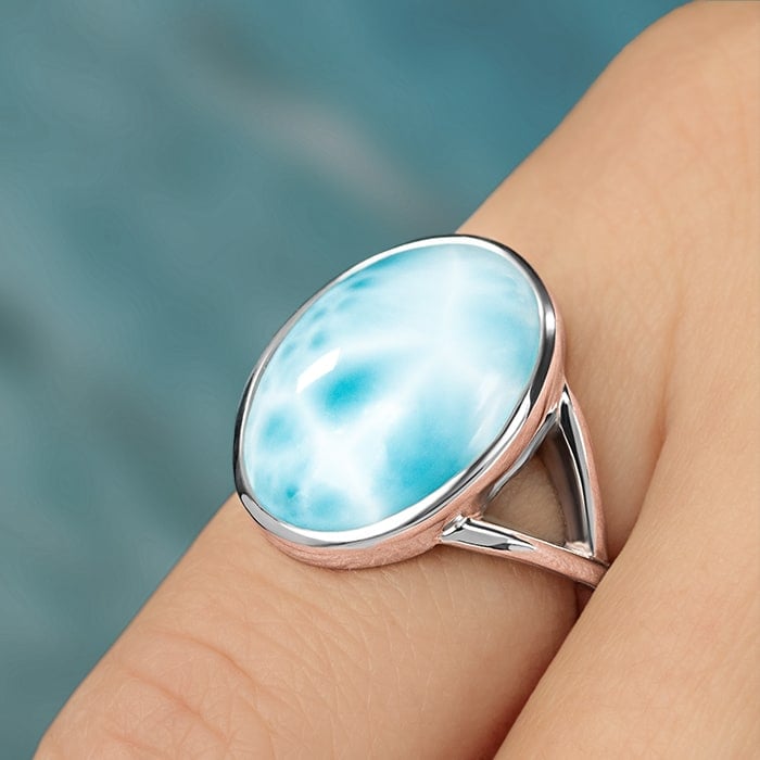 Silver Larimar Ring Oval Marahlago