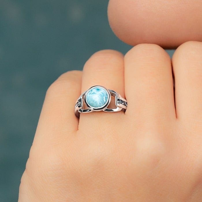 Aqua ring in sterling silver with Larimar by marahlago