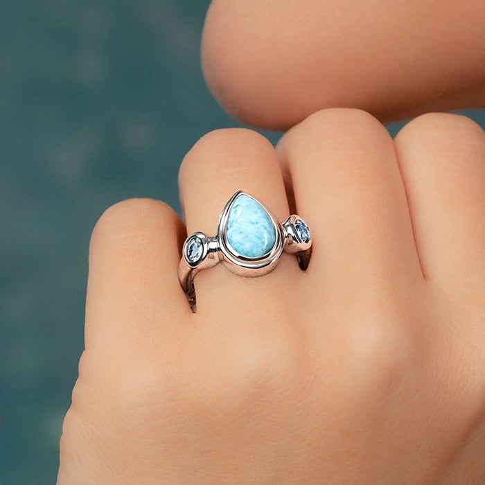 Blue Topaz and larimar ring in silver by marahlago