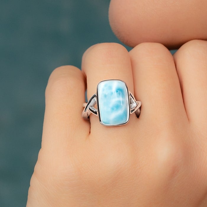 Rectangle Ring Silver Larimar