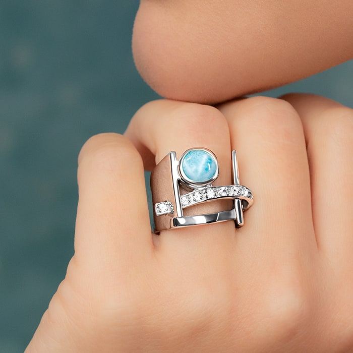 Statement ring in Sterling silver with larimar by marahlago
