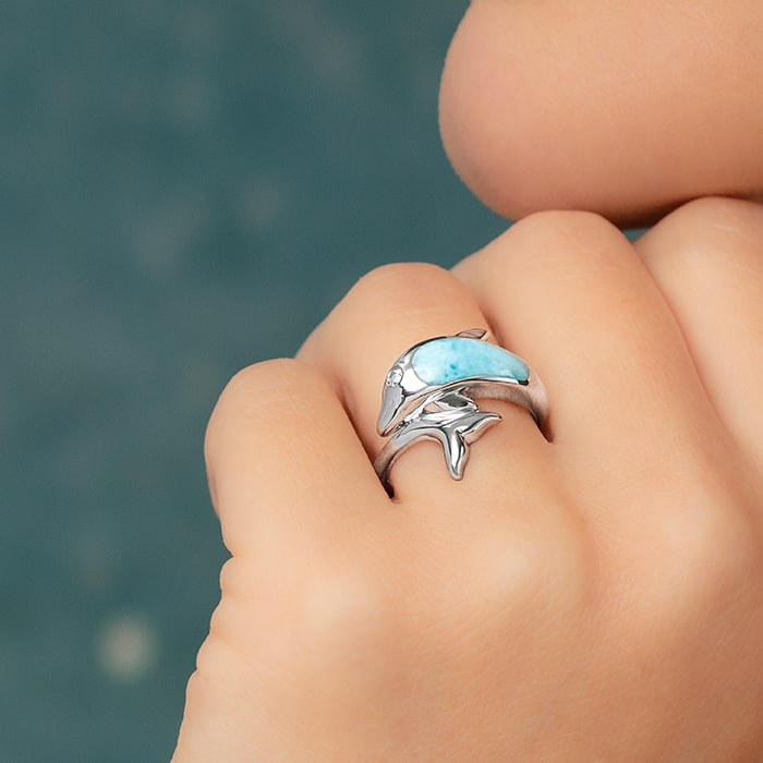 Silver Larimar Ring jewelry Marahlago Dolphin