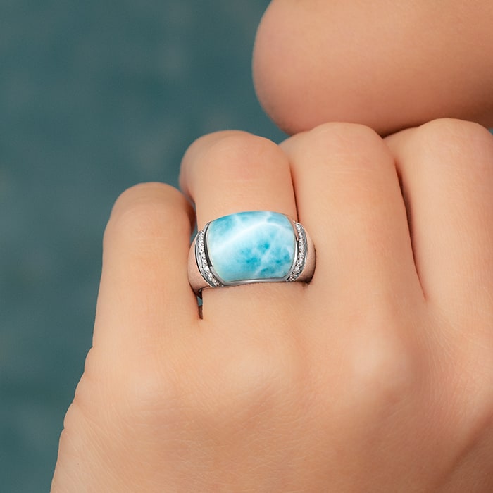 Gemstone Ring in silver and larimar