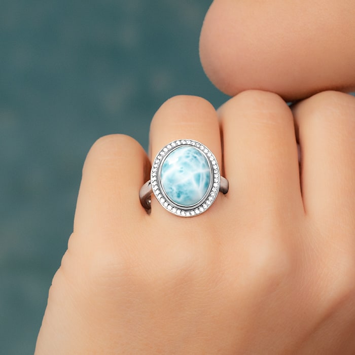 Larimar Ring Silver Halo Marahlago