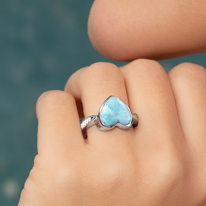 Heart Ring with sapphire and larimar in silver 
