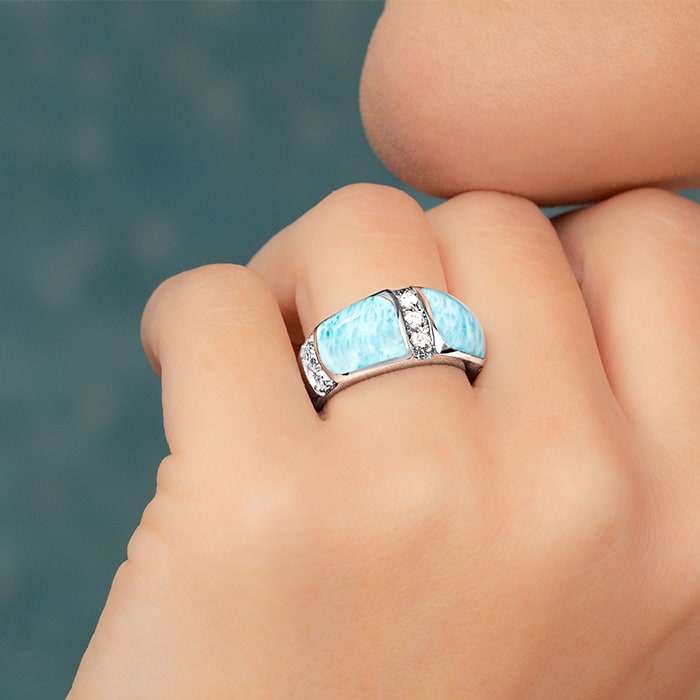Larimar Inlay Ring in Sterling Silver 