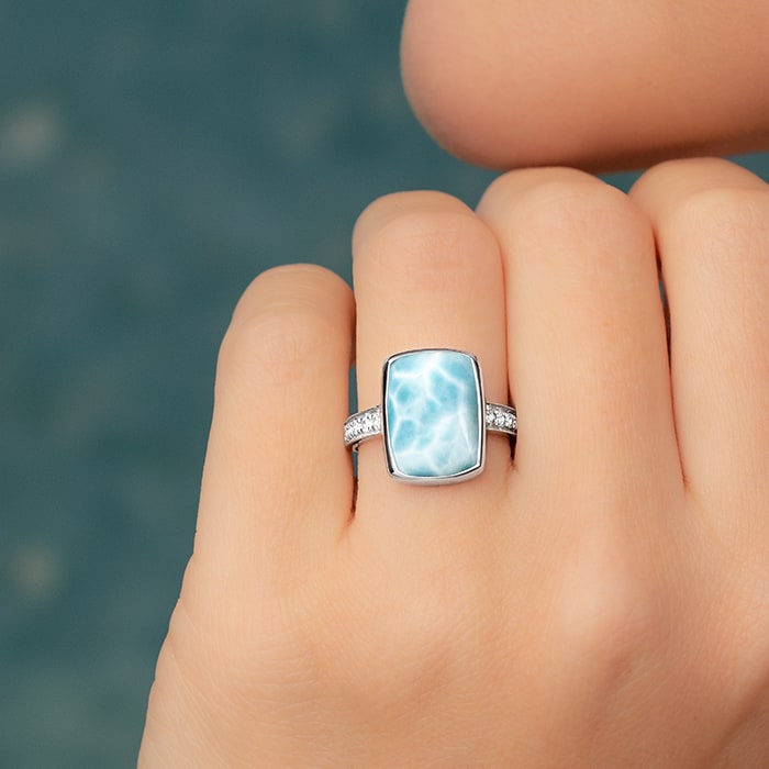 White Sapphire Ring with larimar in silver by marahlago