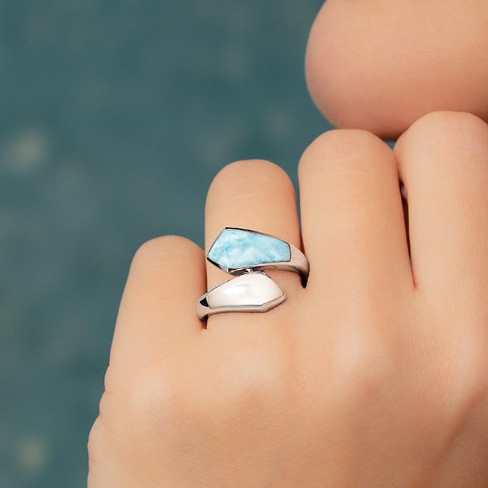 Mother of Pearl Ring with larimar and silver