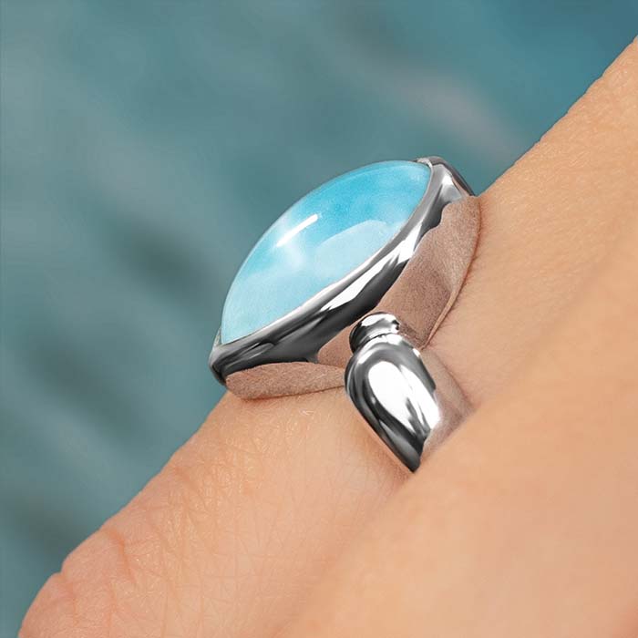 Pear ring in silver with larimar by Marahlago