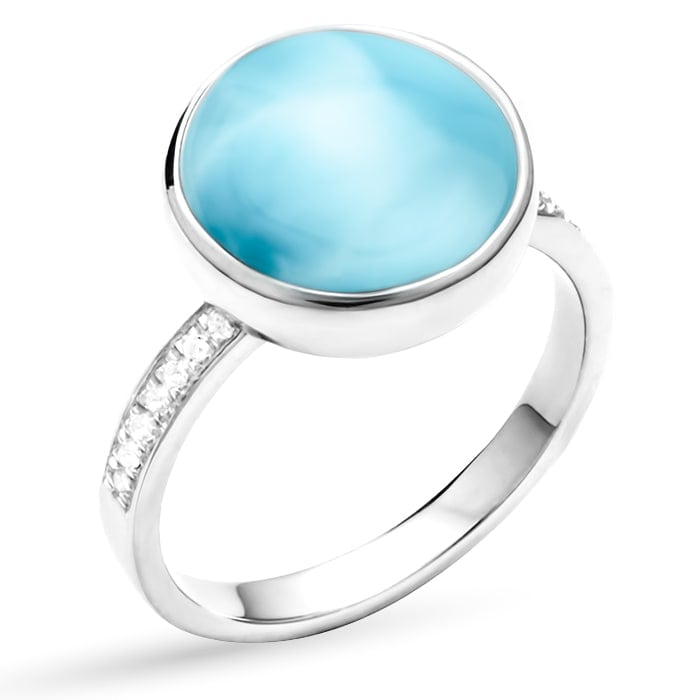 Add some style with a Round Ring with white sapphire in silver with larimar by marahlago