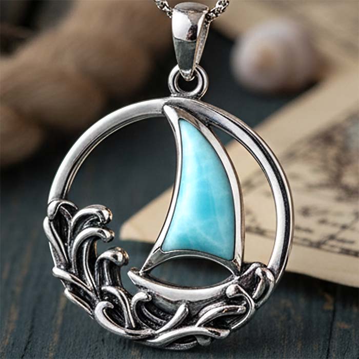 Sailboat Necklace in sterling silver by Marahlago larimar