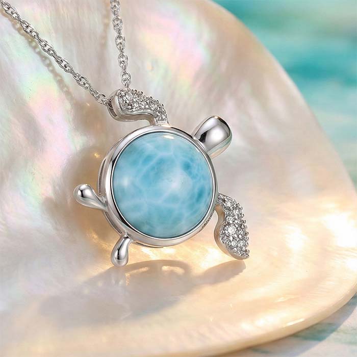 Sea Turtle Necklace sterling silver larimar