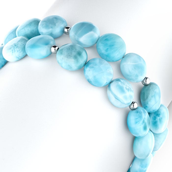 Larimar Sterling Silver Seafoam Adjustable Link Bracelet Marahlago Jewelry round Gemstone 