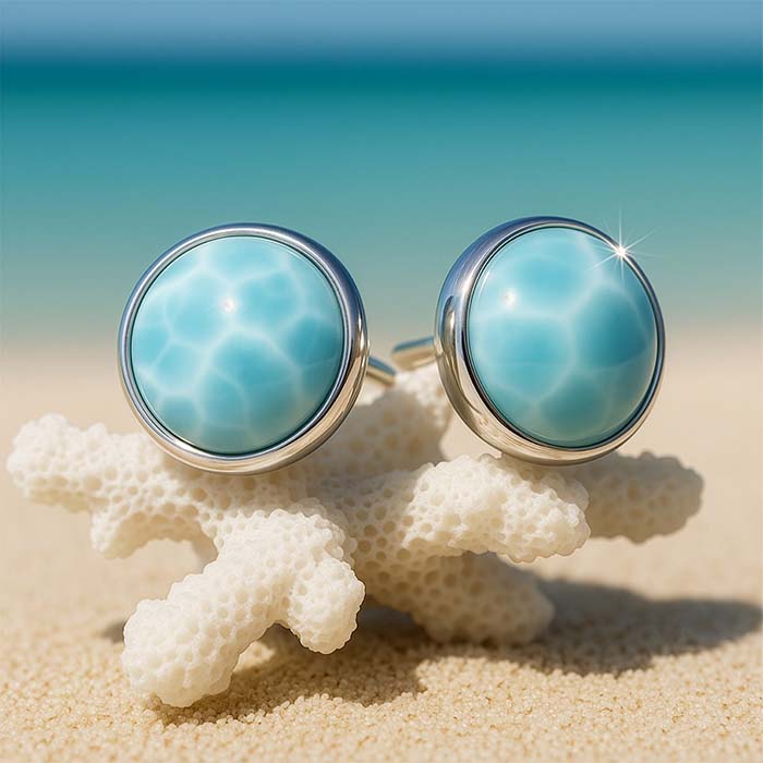 Stud Earring in sterling Silver with Larimar by marahlago
