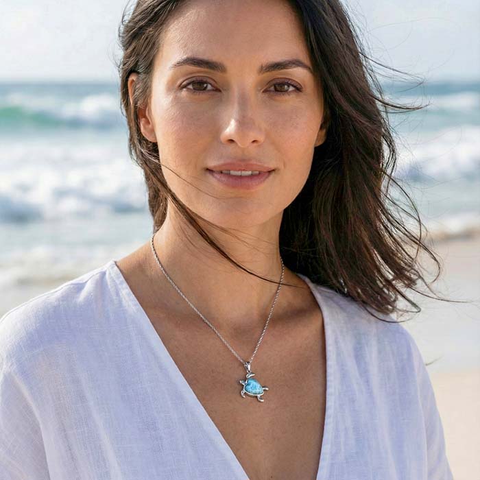 Turtle Heart Necklace silver larimar