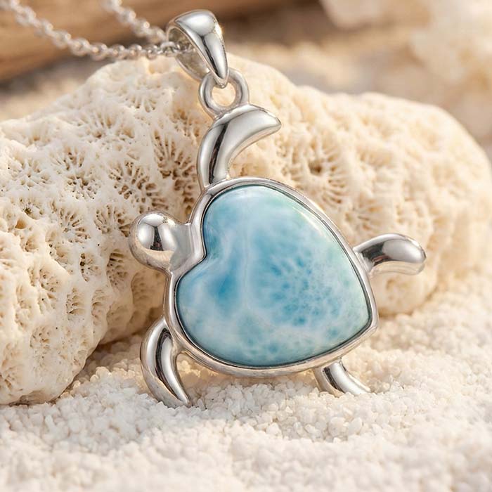 Turtle Heart Necklace silver larimar