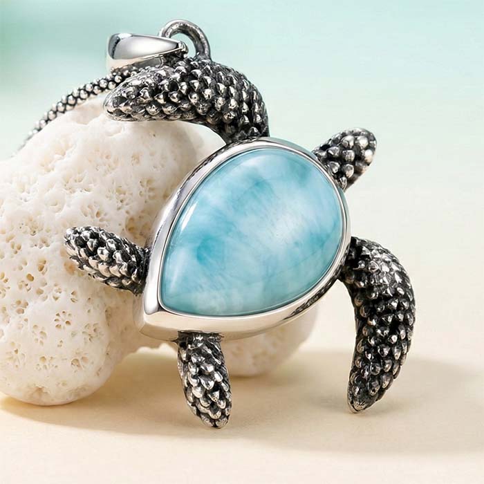 Turtle Pendant Honu with Larimar