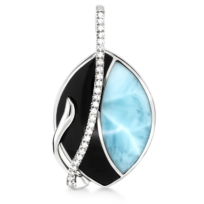 Black Onyx Necklace in Sterling silver with larimar  
