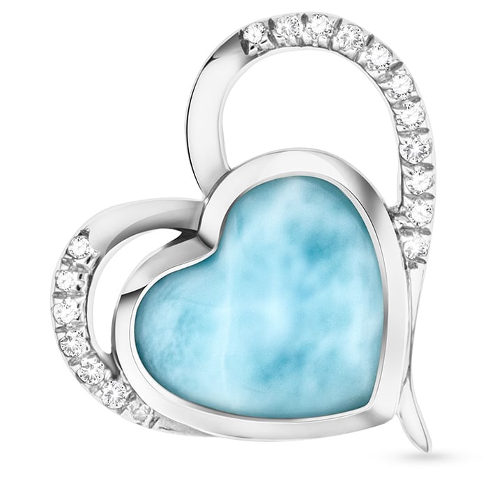 Darling Heart Pendant with White Sapphire and larimar by Marahlago. 