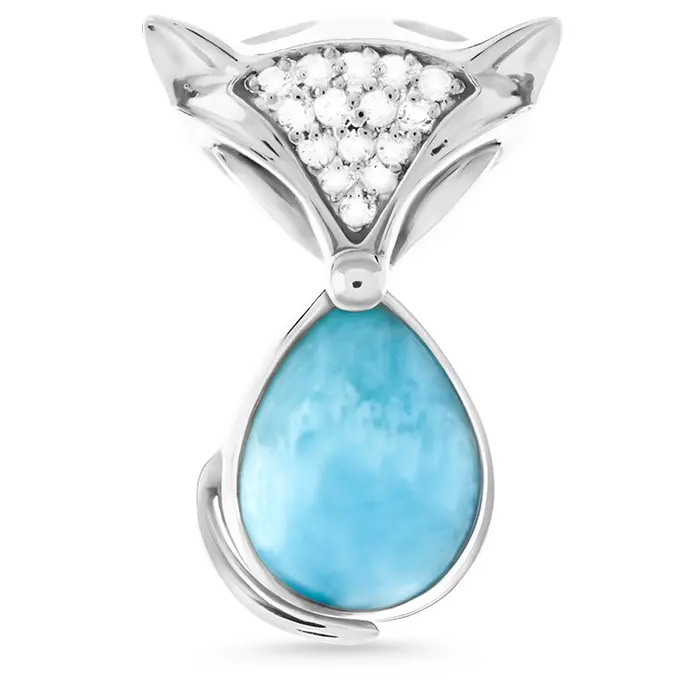 Fox Pendant Necklace with Larimar Gemstone