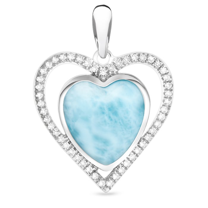 Infinity heart necklace with White Sapphire and larimar by Marahlago. 