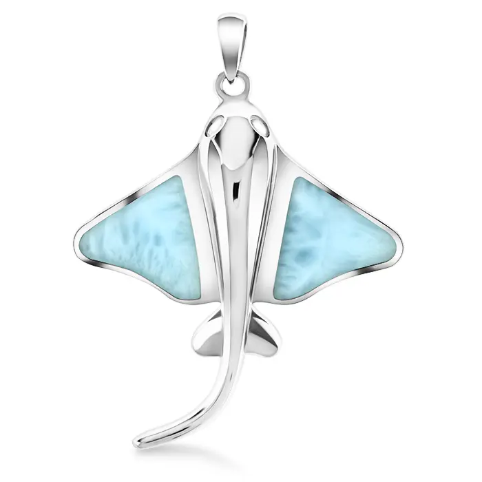 Manta Ray Pendant in sterling silver with larimar stone by Marahlago