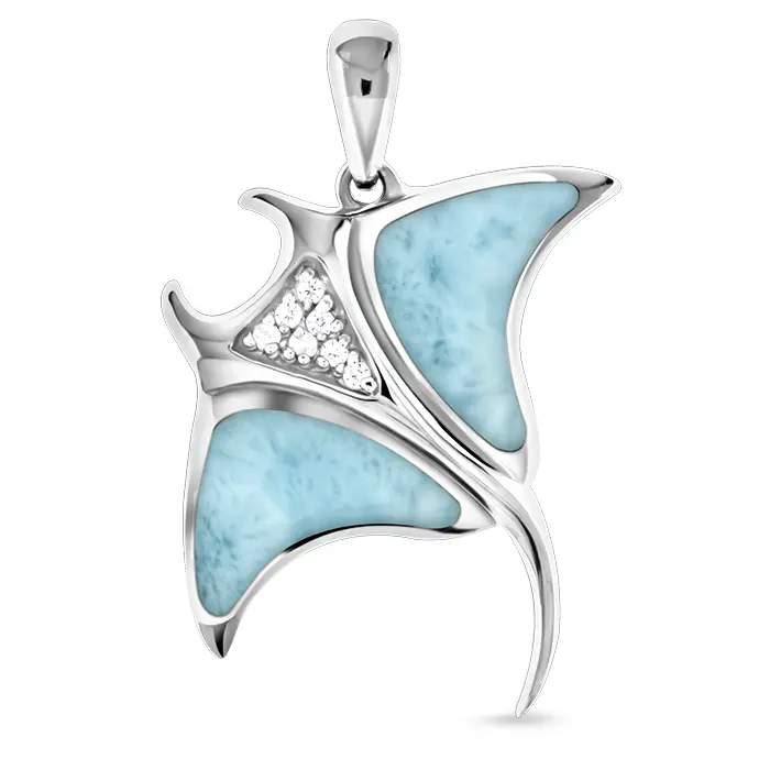 Manta Ray Necklace in sterling silver with larimar stone by Marahlago