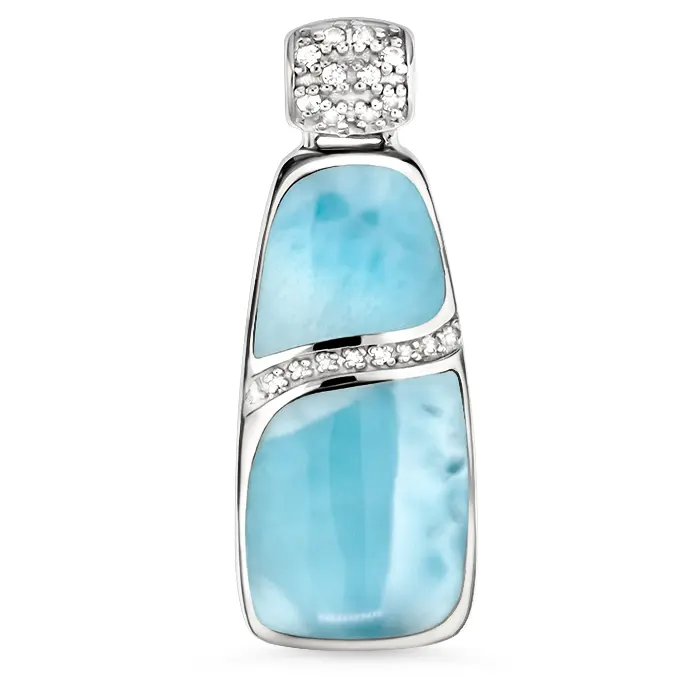 Larimar Sterling Silver Marina Large Pendant Necklace Marahlago Jewelry White Sapphire 