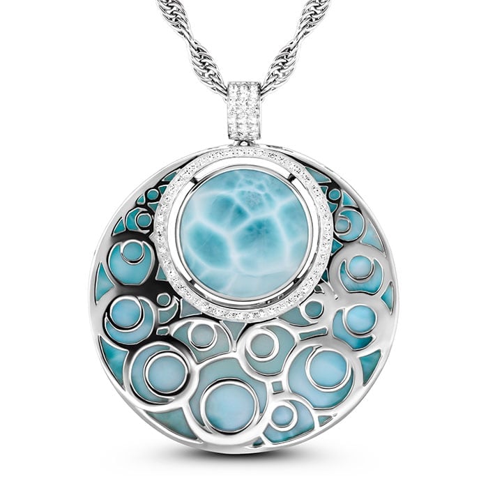Medallion Necklace in sterling silver with larimar